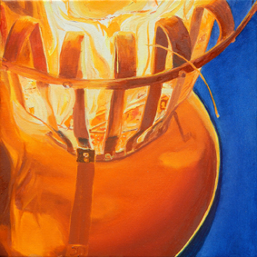 fire, basket, firebasket, hot, orange, red, blue, contrast