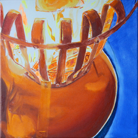 fire, basket, firebasket, orange, blue, warm, cold, contrast