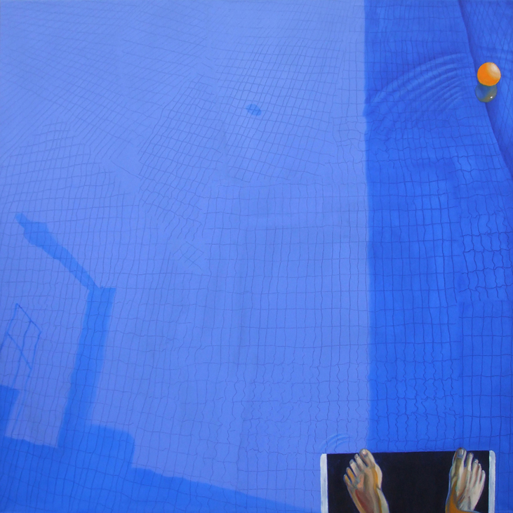 third, feet, springboard, blue, water, orange, ball