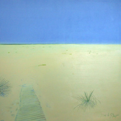 Strand mit Steg, Öl leinwand painting strand meer nordsee urlaub weite