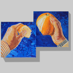 date, hands, blue, orange hans-gerhard meyer malerei